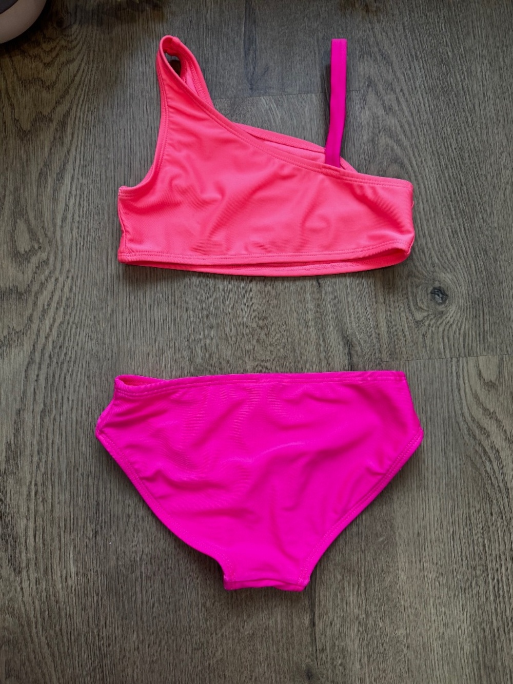 Cat & Jack Girls Size 8 Hot Pink Coral One Shoulder 2 Piece Swimsuit
